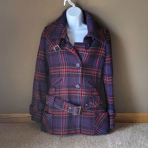 MODA International Purple and Red Wool Dressy Button Up Jacket Size Small